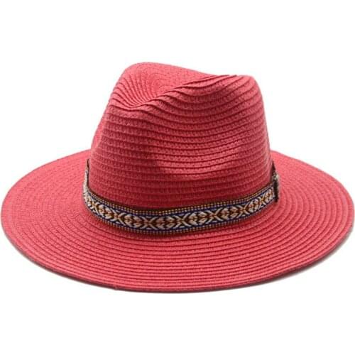 Panama straw hats summer men women sun hats solid belt band casual outdoor sun protection red black white outdoor beach sun hats