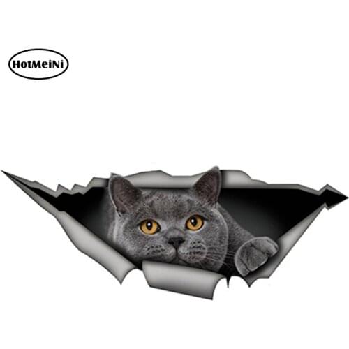HotMeiNi 15cm x 6cm British Shorthair Funny Cat Car Sticker Gray Cat Decal Waterproof 3D Car Styling Stickers Decoration