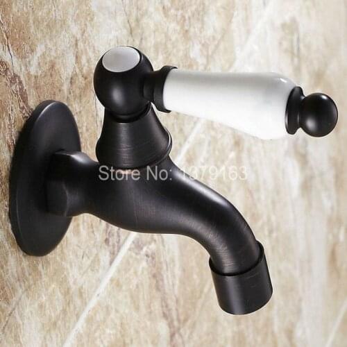 Dark Black Oil Rubbed Brass White Handle Wall Mounted Bathroom Kitchen Laundry Sink Faucet Taps aav118