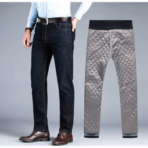 Keep Warm Winter White Duck Down Jeans Men Casual Business Mens Jeans Denim Pants Plus Size 40