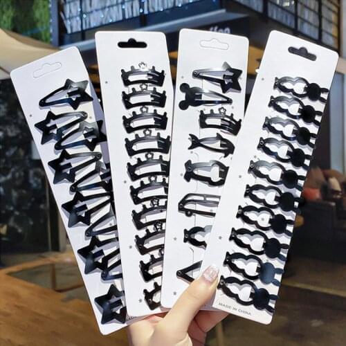 12PCS/SET New Black Snap Hair Clip heart Star shape Barrette for Bows DIY Hairpins Headdress Waterdrop Clips Hair Accessories