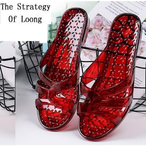 Summer Indoor Fashion Bling New Women PVC Crystal Slippers Ladies Shallow Hollow Antiskid Wedges Jelly Shoes 20200207