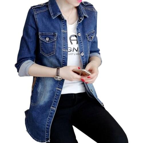 Add new cotton blue new Women Basic Coats Autumn Denim Jackets Vintage Long Sleeve Loose Female Jeans Coat Casual Girls Outwear