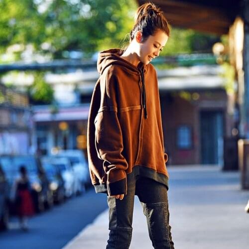 MICOCO R1981 Korean version hoodie thin stitching loose long sleeve casual thickened David dress women