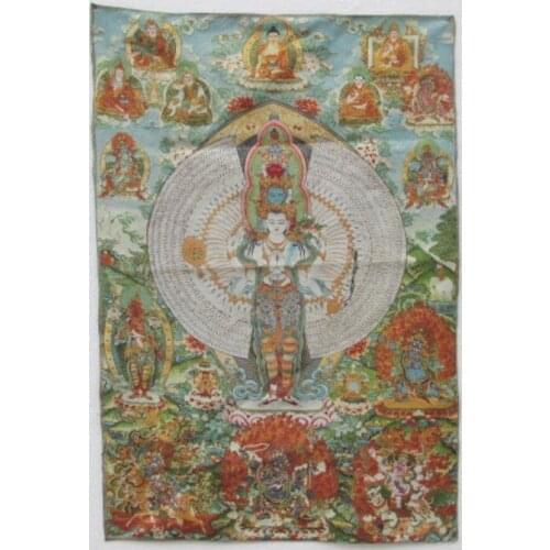 A golden silk embroidery thangka guanyin Buddha in Tibet and Nepal