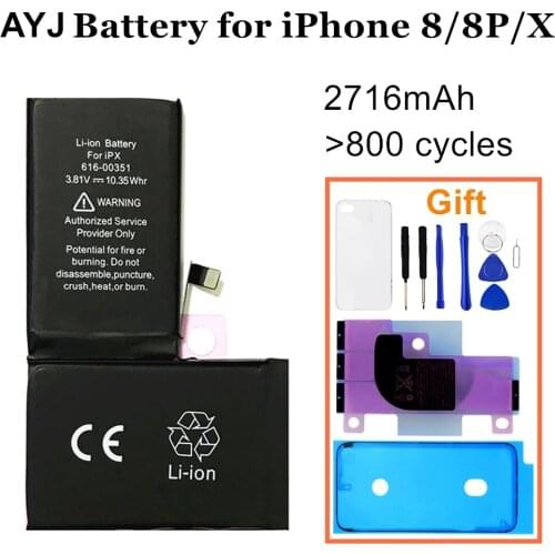 1 Original AYJ Battery for iPhone X 8 7 Plus Replacement Real High Capacity Mobile Phone Batteries TI CPU Free Tools Sticker
