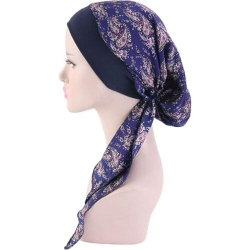 1PC Women Bonnet Muslim Hijab Hair Styling Cap Chemo Flower Print Hat Turban Cover Head Scarf Wrap Headwear for Sleeping