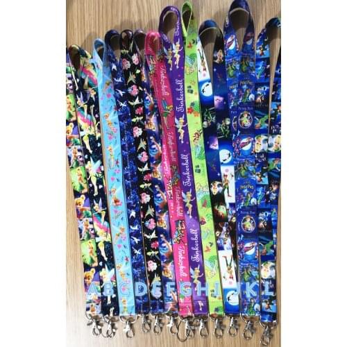 12design 1pcs cartoon Tinker bell Key Lanyard Badge ID Cards Holders Neck Straps with Keyring Gifts Party Favors