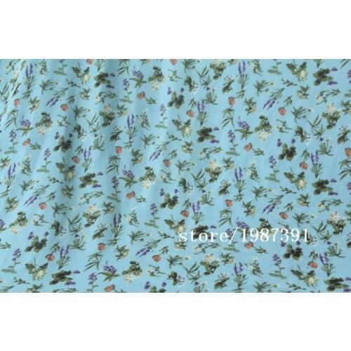 150cm width chiffon fabric small flowers pattern light blue background can see through for skirt suit-dress headband CH-7747