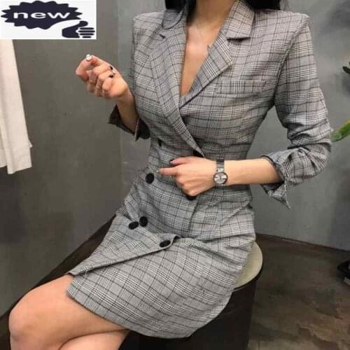 2021 New Euro Fashion Women Plaid Elegant Suit Casual Long Sleeve Work OL Ladies Party Slim Fit Dress Suits