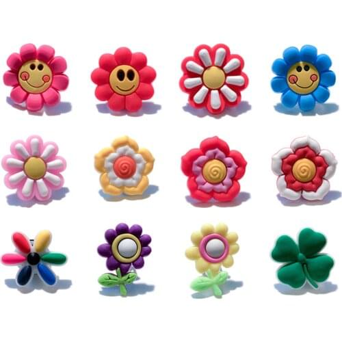 24PCS/lot Sweet Flower PVC Shoe Charms Decorations Accessories Smile Face Sunflower Clover Shoe Ornaments Kids Gifts