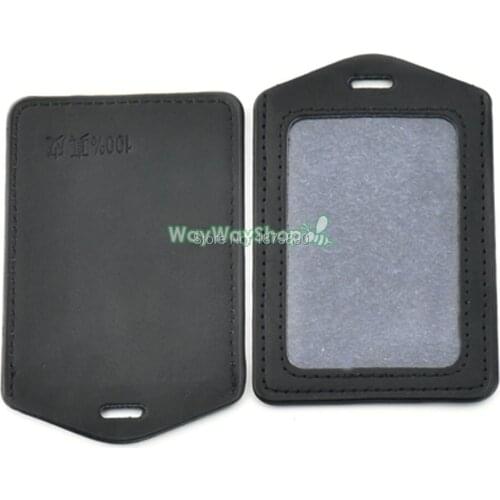 25 PCS Genuine leather ID Card Badge Holder for YOYO Reel Lanyard Business Vertical (Black)