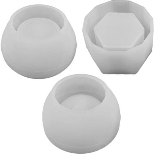 3 Pcs/Set Crystal Epoxy Resin Mold Round Bowl Hexagon Cup Dishes Silicone Mould A5KE