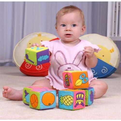 6 Pieces/Set Of Cloth Square Plush Soft Cloth Building Blocks Baby Rattle Toys Early Education Educational Baby Toys 0-12 Months