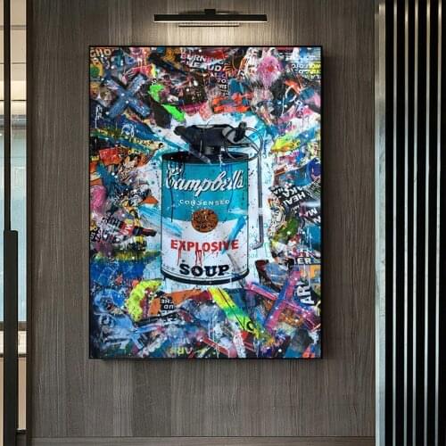 Abstract Campbells Soup Can Canvas Painting Graffiti Art Street Art Modern Pop Posters and Prints Wall Pictures for Living Room