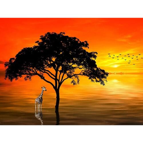 Diamond Embroidery Scenery Full Square Round Drill Diamond Painting Giraffe Sunset Scenic Rhinestone Diamond Mosaic Home Decor