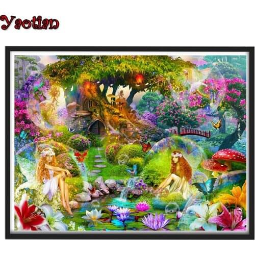 Diy Diamond Painting Cross Stitch Fairy tale world fairy lotus pond landscape 5D Diamond Embroidery Full Square/round Rhinestone