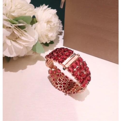 Brand Pure 925 Sterling Silver Jewelry For Women Ruby Red Bracelet Rose Gold Chain Wave Bracelet Praty Wedding Jewelry