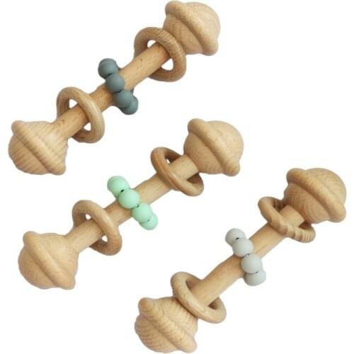 Beech Bell Gutta Percha Baby Bite Toy Sensory Toys Wooden Beads Baby Avacado Teether Wooden Rattle Silicone Teether