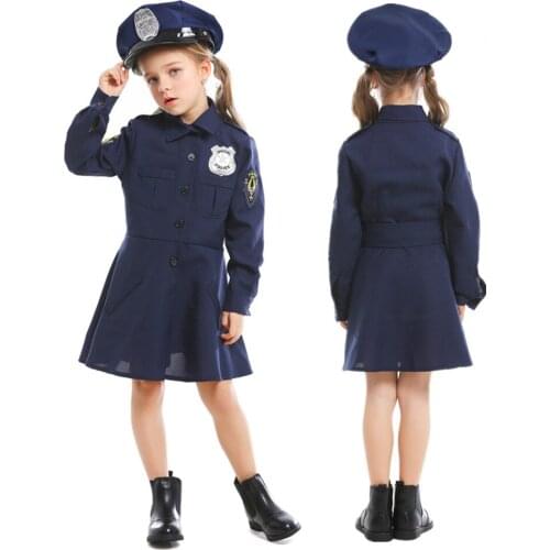 Kids Girls Police Dress Up Children Party Carnival Cosplay Cop Officer Costume Halloween Role Play Police Clothing Suit