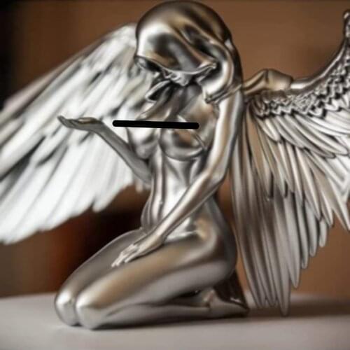 Art Angel Female Woman Wings Kneeling Cloak Hat 3D Angel Art Statue Decor Indoor and Outdoor Creative Sculpture Home Decor