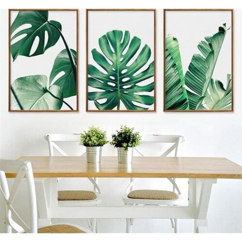 Nordic Style Green Plant Leaves Monstera Canvas Painting Micro-jet Printing Core Painting Frameless