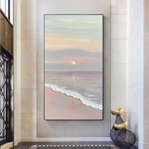 Nordic Home Decoration Paintings Hand-painted Oil Painting Abstract Seascape Sunrise Sea Horizon Thick Texture Canvas Painting