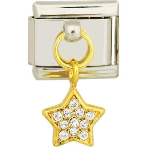 Stainless Steel Composable links Classic 9mm gold plated white crystal star dangle Italian charm bracelet fit Zoppini brand