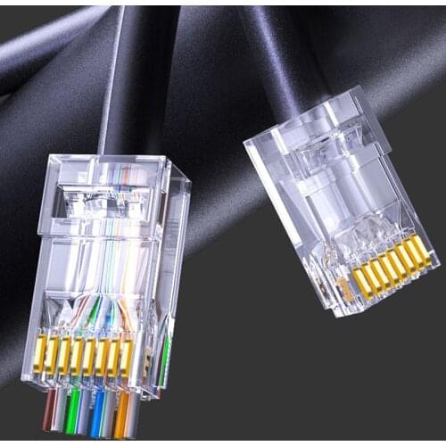 CNCOB Connector RJ45 Pass Through UTP Network Plug RJ-45 Ends for 24awg 26awg Standard Cable Line Aperture Ø =1.1mm