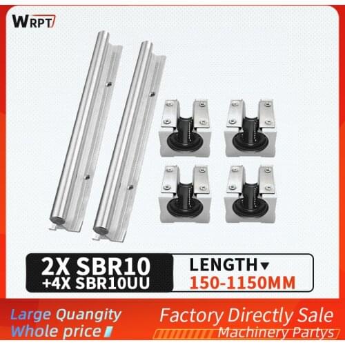 2PCS SBR10 guide rail bracket cylindrical linear sliding bearing slide 4PCS slide set set length = 150MM-1150MM