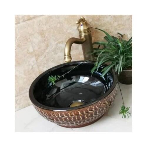 Bathroom Round Ceramic Vessel Sink Vanity Artistic Basin with Pop up Drain Combo AB259