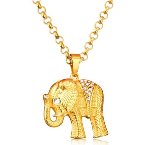 LUXUKISSKIDS Jewelry Gold Thailand Elephant Choker Chain Necklace Luxury Crystal Animal Pendant Necklace Women Collier