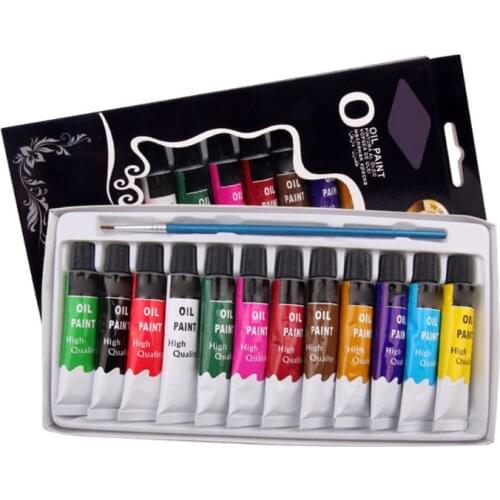 12 Colors Oil Painting Paint Drawing Pigment 12ml Tubes with Brush Art Supplies U4LD