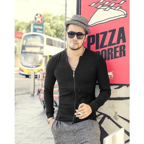 New Blue Men Zipper Knitted Casual Slim Fashion Autumn Winter Cardigan Metrosexual Men Brand European Style Cotton Knitwear J776