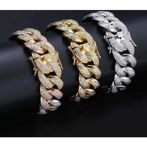 Mens Chunky Bling Iced Out C.Zircon Miami Cuban Link Chain Bracelet Bling Hip hop Jewelry Fully CZ Cuban Chain Bracelets