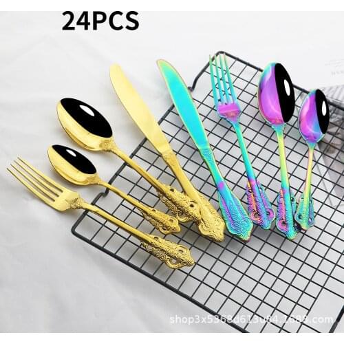 Nordic Court Western tableware set titanium thickened stainless steel Western steak knife, fork and spoon 24 PIECE SET