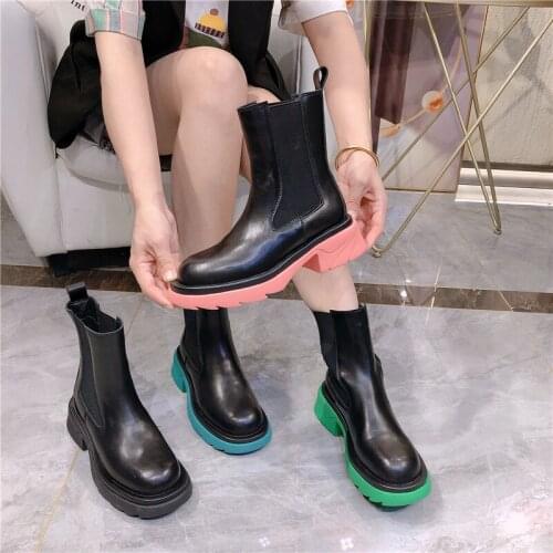 Autumn leather thick-heeled Chelsea smoke tube boots womens shoes 2021 high-heeled Martin boots ankle boots