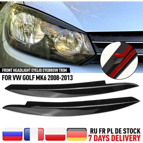 Pair Carbon Look/Gloss black Front Headlight Eyelid Eyebrow Trims For VW GOLF MK6 GTI R 2008 2009 2010 2011-2013 for GTI GTR GTD
