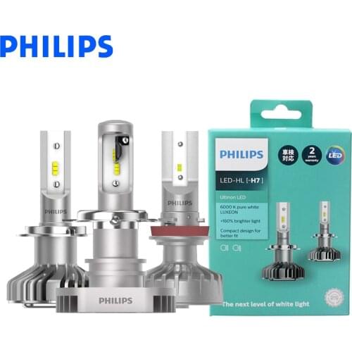 Philips LED H4 H7 H8 H11 H16 HB2 9003 Ultinon LED 6000K Cool Blue White Light +160% Brighter Car Headlight Compact Design, Pair