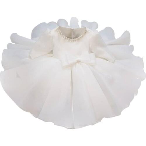 Little Baby Girls Beading Ball Gown Girls Boutiques Lace Big Bow Flower Girls Baptism Dress for Kids Birthday Princess Dresses
