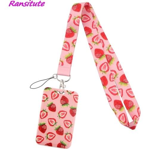 Ransitute R1756 Sweet Strawberry Pink Neck Strap Lanyard For Keys ID Card Gym Mobile Phone Straps USB Badge Holder DIY Hang Rope