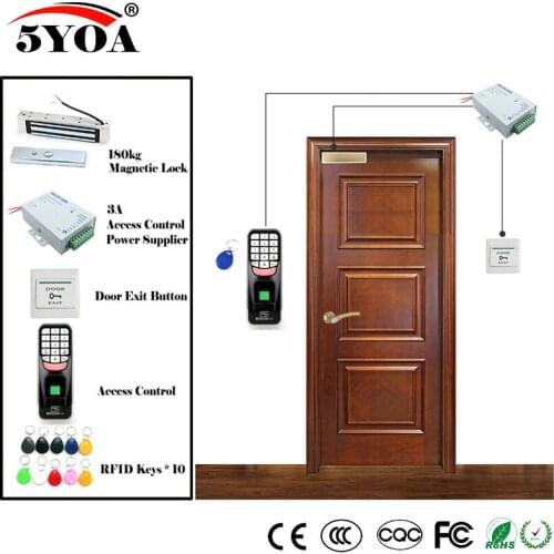 Fingerprint RFID Access Control System Kit Wooden Glasses Door Set+Magnetic Lock+ID Card Keytab+Power Supplier+Button