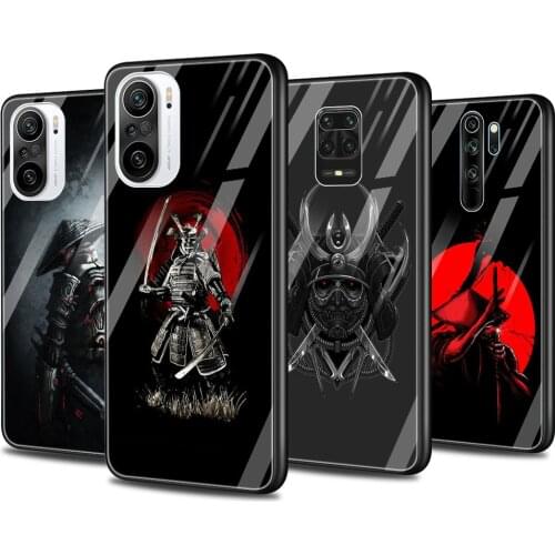 Glass Phone Case for Xiaomi Redmi Note 9S 7 9 8 10 Pro Max 8T 9c 9A 9T Glass Cover for Redmi K40 K30 K20 Japanese Samurai Art