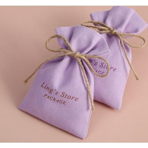 100pcs Purple Cotton Burlap Drawstring Bucket Jewelry Bag Custom Logo Jewelry Packing Wedding Party Candy Gift Bag ORganizer