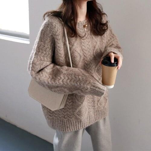 ZAWFL Autumn Winter Sweater Women Knitted Fashion Loose Casual Thick Sweaters Solid Color Long Sleeve Warm Ladies Pullover