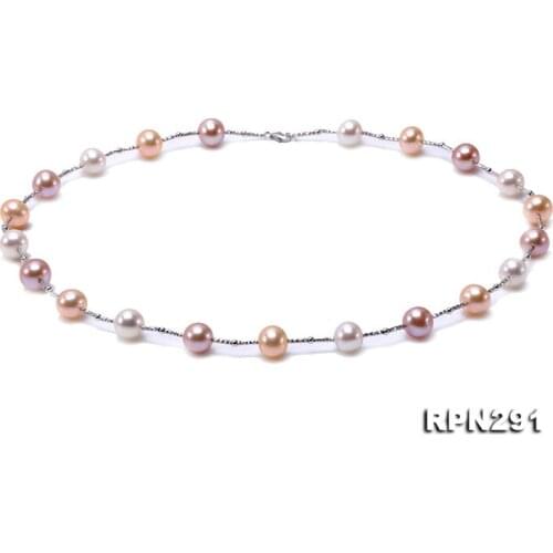 Unique Pearls jewellery Store Silver Color Tube 9-10mm Multicolor Round Freshwater Pearl Necklace 45cm Perfect Women Gift