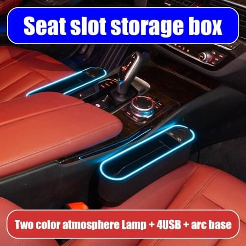 Universal Car Seat Gap Organizer with Ambient Light 4 USB Seat Slit Storage Box for Outdoor Parts Personal Car Accessories