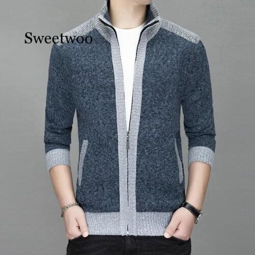 Spring Men Sweaters Cardigans Casual Jackets Stand Collar Warm Sweatercoat Mens Clothing Autumn Winter Coat Gray