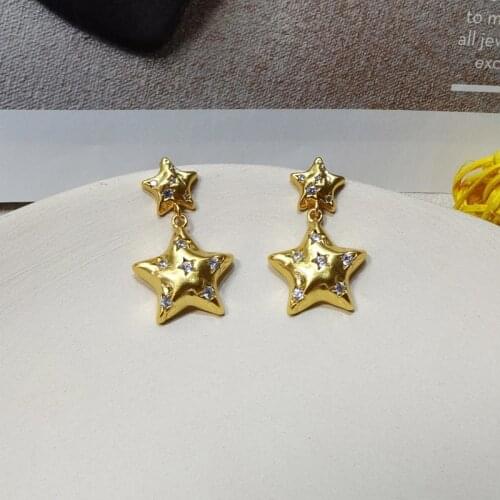 Jewelry temperament retro simple geometric five-pointed star inlaid zircon earrings earrings