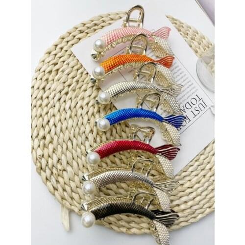 Pearl Rhinestone Catch Clip Metal Shark Clamp Back Head Hair Retro Fishtail Clip Headdress Hair Catch Hairpin